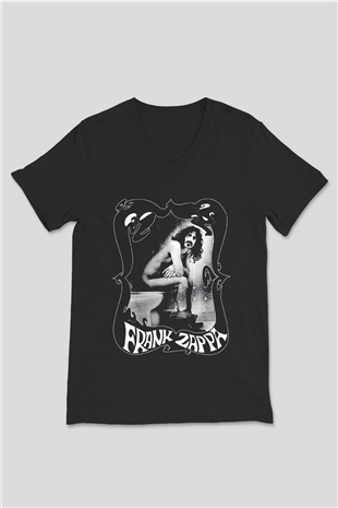 Frank Zappa Siyah Unisex V Yaka Tişört T-Shirt