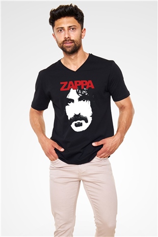 Frank Zappa Siyah Unisex V Yaka Tişört T-Shirt