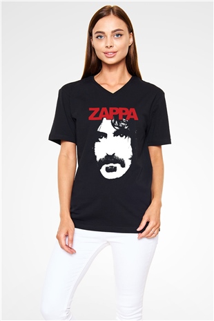 Frank Zappa Siyah Unisex V Yaka Tişört T-Shirt