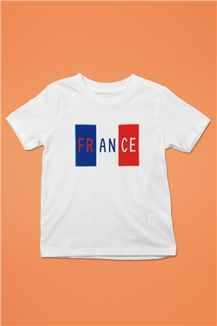Fransa Baskılı Beyaz Unisex Çocuk Tişört