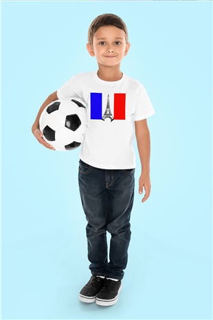 Fransa Baskılı Beyaz Unisex Çocuk Tişört