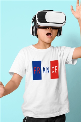 Fransa Baskılı Beyaz Unisex Çocuk Tişört