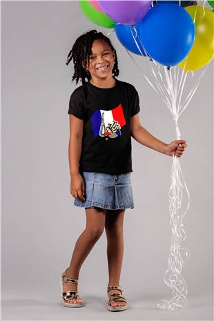 Fransa Baskılı Siyah Unisex Çocuk Tişört