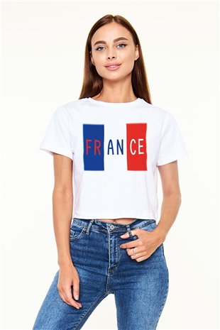 Fransa Beyaz Croptop Tişört