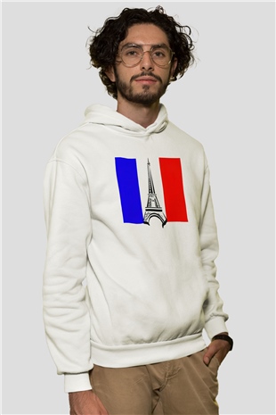 Fransa Beyaz Unisex Kapşonlu Sweatshirt
