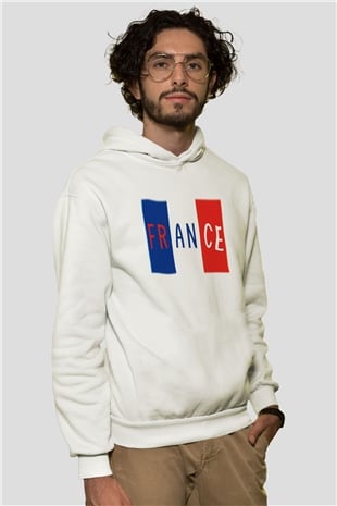 Fransa Beyaz Unisex Kapşonlu Sweatshirt