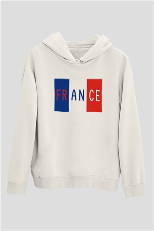 Fransa Beyaz Unisex Kapşonlu Sweatshirt