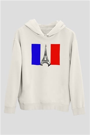 Fransa Beyaz Unisex Kapşonlu Sweatshirt