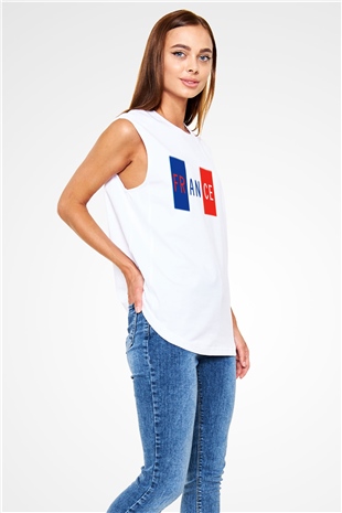 Fransa Beyaz Unisex Kolsuz Tişört