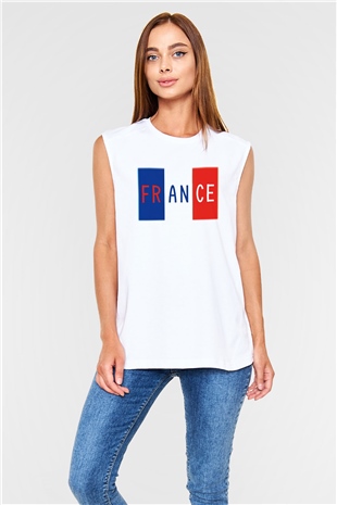 Fransa Beyaz Unisex Kolsuz Tişört