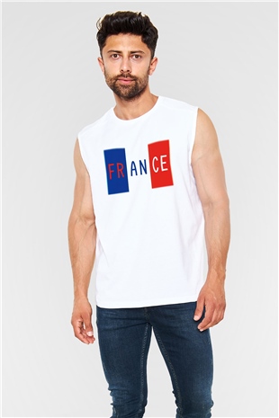 Fransa Beyaz Unisex Kolsuz Tişört