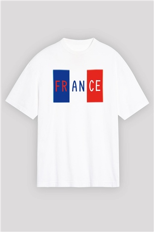 Fransa Beyaz Unisex Oversize Tişört T-Shirt