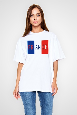 Fransa Beyaz Unisex Oversize Tişört T-Shirt