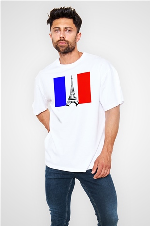 Fransa Beyaz Unisex Oversize Tişört T-Shirt
