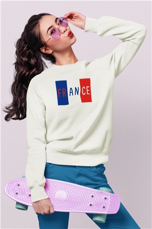 Fransa Beyaz Unisex Sweatshirt