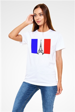 Fransa Beyaz Unisex Tişört T-Shirt - TişörtFabrikası