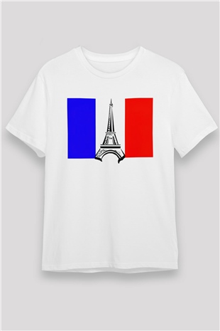 Fransa Beyaz Unisex Tişört T-Shirt - TişörtFabrikası