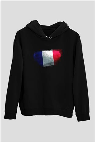 Fransa - France Bayrağı Baskılı Unisex Siyah Hoodie