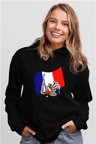 Fransa Siyah Unisex Hoodie