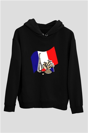 Fransa Siyah Unisex Hoodie