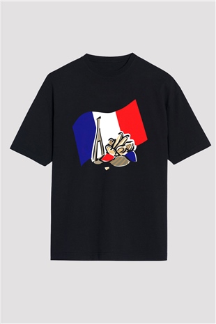 Fransa Siyah Unisex Oversize Tişört T-Shirt
