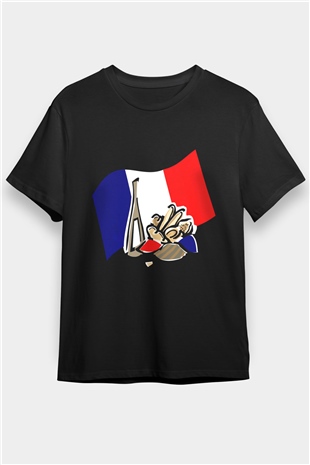 Fransa Siyah Unisex Tişört T-Shirt - TişörtFabrikası