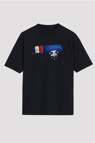 Fransız Güney Toprakları - French Southern Bayrağı Baskılı Unisex Siyah Oversize Tişört