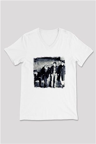 Franz Ferdinand Baskılı Unisex Beyaz V Yaka Tişört