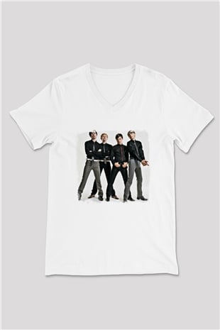 Franz Ferdinand Baskılı Unisex Beyaz V Yaka Tişört