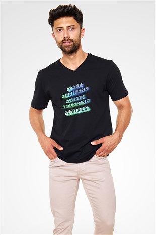 Franz Ferdinand Baskılı Unisex Siyah V Yaka Tişört