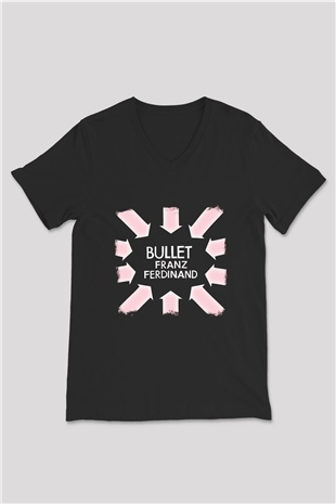 Franz Ferdinand Baskılı Unisex Siyah V Yaka Tişört