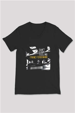 Franz Ferdinand Baskılı Unisex Siyah V Yaka Tişört