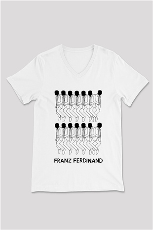 Franz Ferdinand Beyaz Unisex V Yaka Tişört T-Shirt