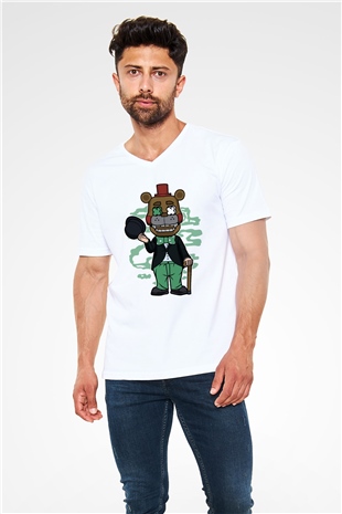 Freddy Gentlemen Baskılı Unisex Beyaz V Yaka Tişört
