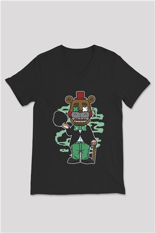 Freddy Gentlemen Baskılı Unisex Siyah V Yaka Tişört