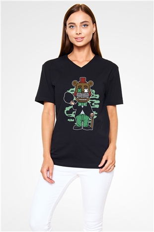 Freddy Gentlemen Baskılı Unisex Siyah V Yaka Tişört