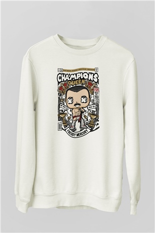 Freddy Mercuri Queen Baskılı Unisex Beyaz Sweatshirt