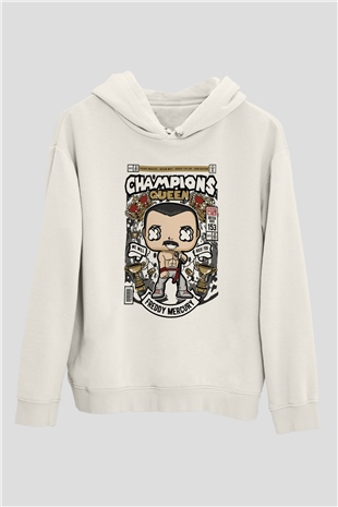 Freddy Mercuri Queen Baskılı Unisex Beyaz Hoodie