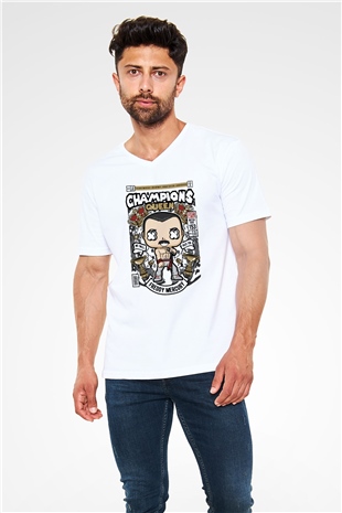 Freddy Mercuri Queen Baskılı Unisex Beyaz V Yaka Tişört