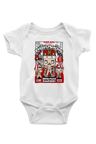 Freddy Mercury Baskılı Unisex Beyaz Bebek Body - Zıbın