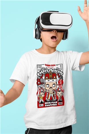 Freddy Mercury Baskılı Unisex Beyaz Çocuk Tişört