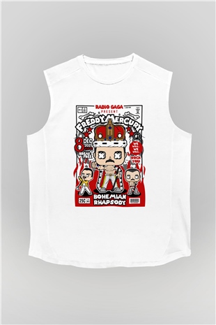 Freddy Mercury Baskılı Unisex Beyaz Kolsuz Tişört