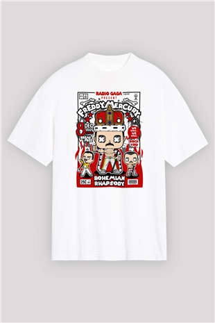 Freddy Mercury Baskılı Unisex Beyaz Oversize Tişört