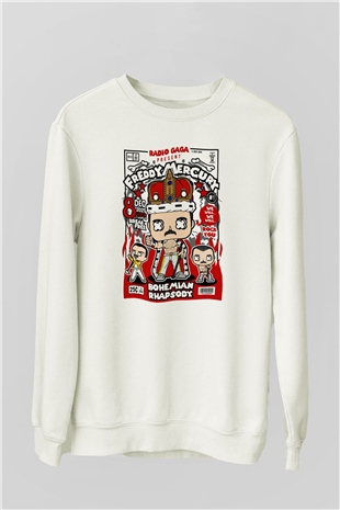 Freddy Mercury Baskılı Unisex Beyaz Sweatshirt