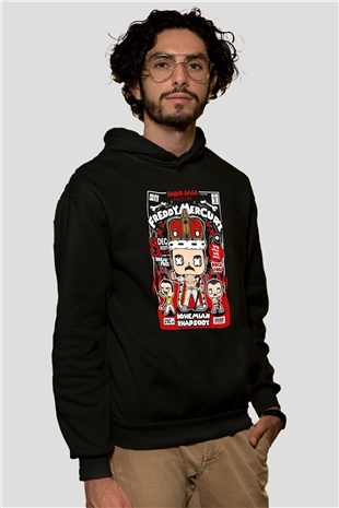 Freddy Mercury Baskılı Unisex Siyah Hoodie