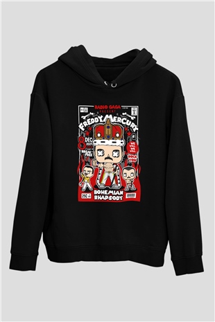 Freddy Mercury Baskılı Unisex Siyah Hoodie