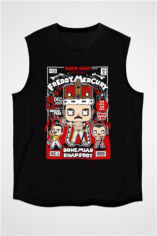 Freddy Mercury Baskılı Unisex Siyah Kolsuz Tişört