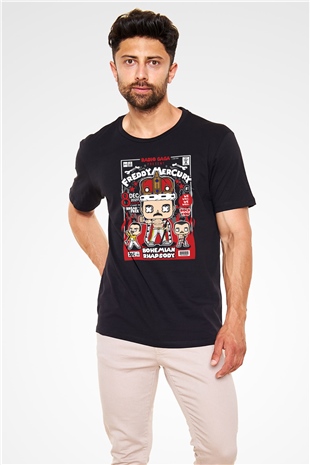 Freddy Mercury Baskılı Unisex Siyah Tişört