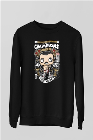 Freddy Queen Baskılı Unisex Siyah Sweatshirt
