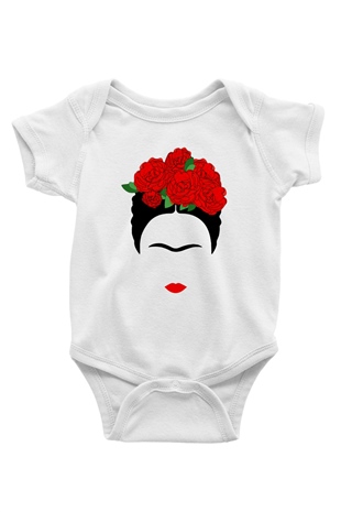 Frida Kahlo Baskılı Beyaz Unisex Bebek Body - Zıbın